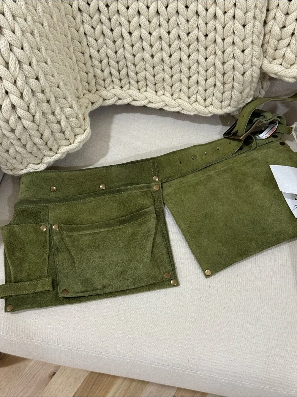 Free People Olive Green Suede Utility Belt with Pouch
